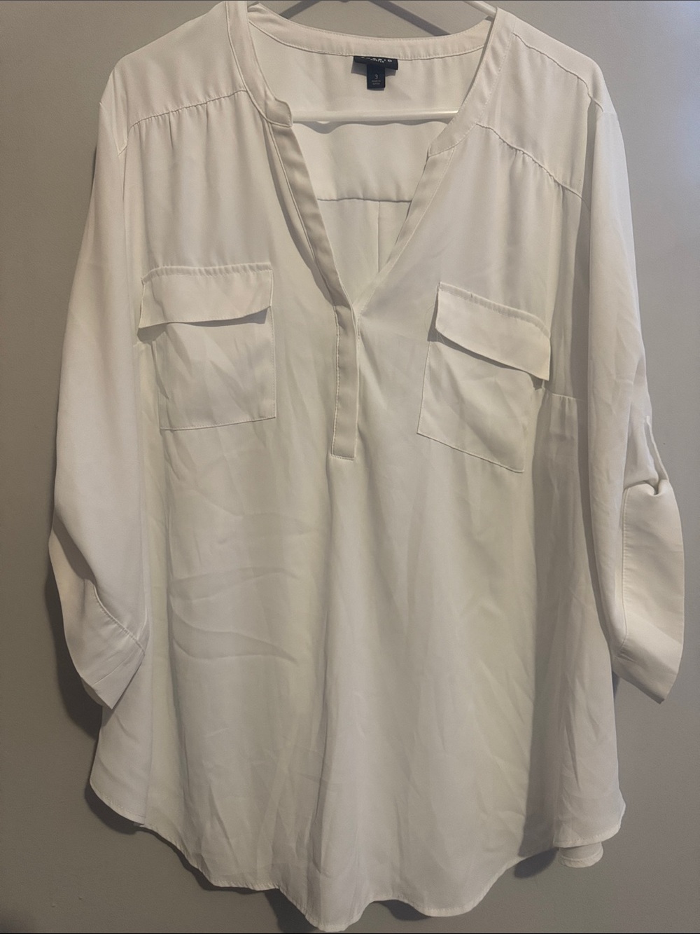 Torrid Harper White Split-Neck Tunic with Front Flap Pockets 3